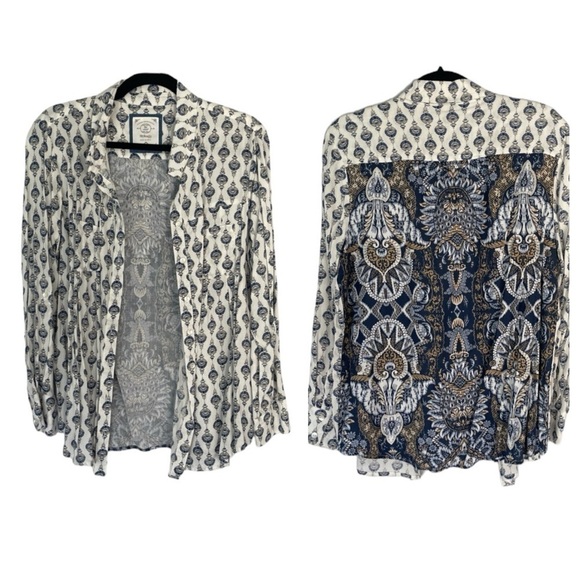 Style & Co. Tops - Style & Co Bohemian Pattern Button Up Top Aztec Print Blouse Long Sleeve